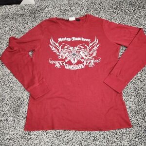 Vtg 90s Y2K Harley Davidson Thermal Long Sleeve Red Womens Xl, Biker Punk Grunge